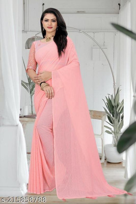 V AMAN FASHION Solid/Plain, Self Design Bollywood Chiffon Saree(Orange)