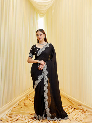 KASEE Embroidered Bollywood Silk Blend Saree(Black)