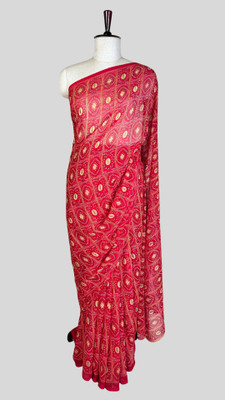 Banarashe Printed Bandhani Georgette Saree(Red)
