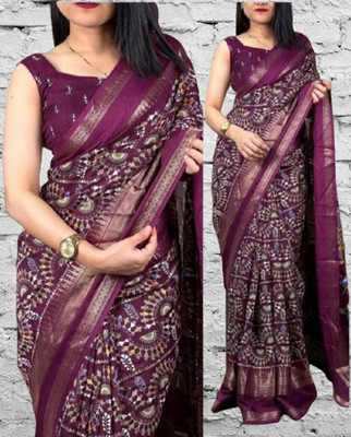 KANDORA Printed Bollywood Brasso Saree(Purple)