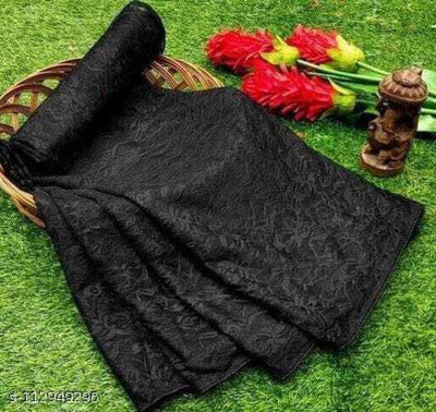 Suali Self Design Bollywood Net Saree(Black)