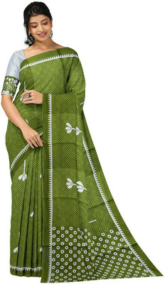 AARTI FASHION Printed, Blocked Printed, Floral Print Ikkat Pure Cotton Saree(Multicolor)