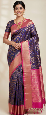 SHOOBHA Woven Banarasi Silk Blend Saree(Purple)