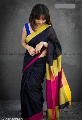 bm creation Solid/Plain Handloom Pure Cotton Saree(Multicolor)