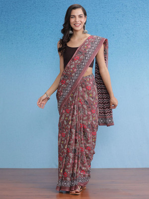 Anouk Rustic Printed Daily Wear Cotton Blend Saree(Brown)