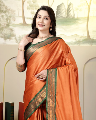 Octa Apparel Solid/Plain, Striped Banarasi Cotton Silk Saree(Multicolor)