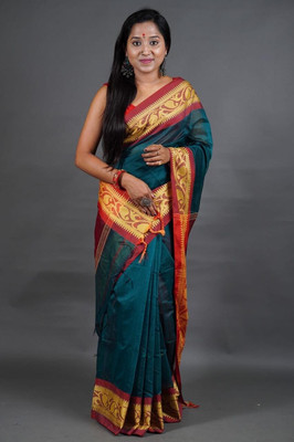 cloud vastra Woven Handloom Cotton Silk Saree(Multicolor)