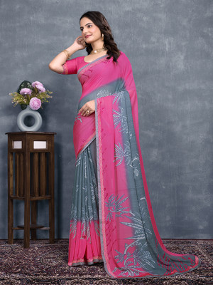 Kanooda Prints Printed Bandhani Georgette Saree(Pink)