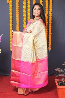 RUHKRUSH Woven Handloom Jacquard Saree(Beige)