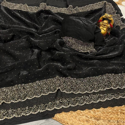 Queenhive Self Design Daily Wear Jimmy choo Saree(Black)