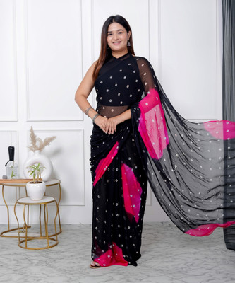 DJ Creations Printed, Self Design, Solid/Plain, Digital Print, Woven Daily Wear Chiffon Saree(Pink)