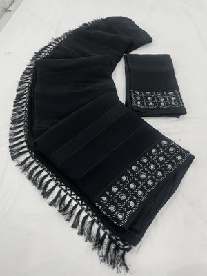 Vichitra Embellished, Embroidered Bollywood Chiffon, Silk Blend Saree(Black)