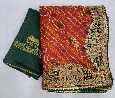 Var Vadhu Embroidered Bandhani Georgette Saree(Red)