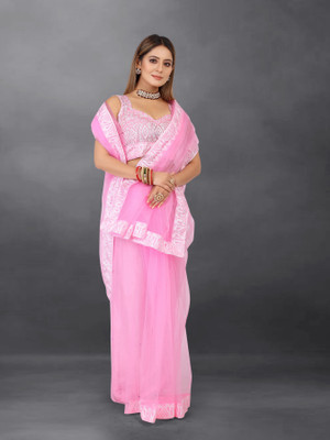 YASHVI Embroidered Bollywood Net Saree(Pink)