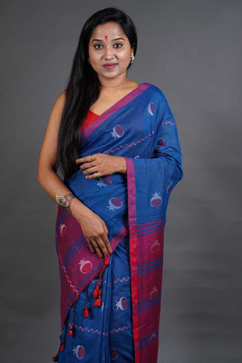 VERVE Woven Handloom Pure Cotton Saree(Dark Blue)