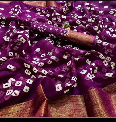 Samai Printed Bandhani Art Silk Saree(Purple)