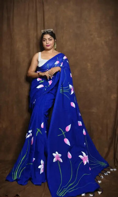 FEMORI Printed Daily Wear Cotton Linen Saree(Dark Blue)
