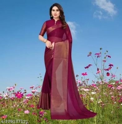Vragi Self Design Bollywood Chiffon Saree(Purple)