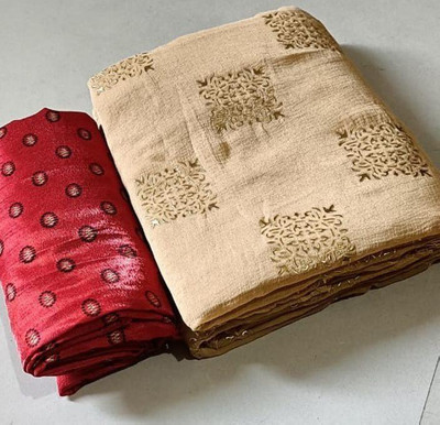 mamtasaree Printed Daily Wear Net, Chiffon Saree(Beige)