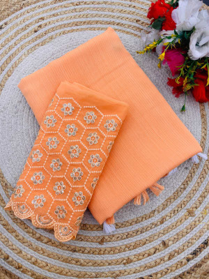 ZENFAB THREADS Self Design Bollywood Georgette Saree(Orange)