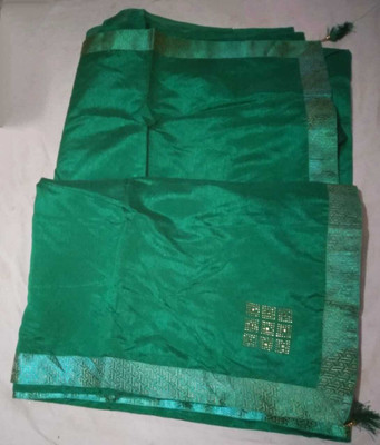 AARTI SAREES Solid/Plain Chanderi Cotton Blend Saree(Dark Green, Green)