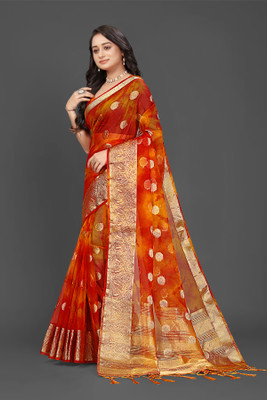 Aarunika SKT Solid/Plain Bollywood Organza Saree(Mustard)