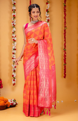 MIMOSA Woven Kanjivaram Art Silk Saree(Pink)