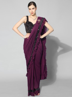 GUNHILD Self Design, Solid/Plain Banarasi Lycra Blend Saree(Maroon)