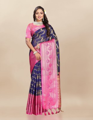 Upalksh Self Design, Woven, Printed, Solid/Plain, Applique, Polka Print Banarasi Tussar Silk, Jacquard Saree(Blue)