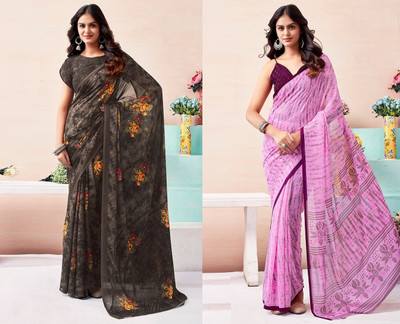 KISSAH Printed Bollywood Georgette Saree(Pack of 2, Multicolor)