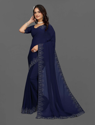 Harbhole Lace Border Printed Bollywood Georgette Saree(Blue)