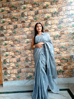 PRANATI ENTERPRISE Self Design Handloom Cotton Silk Saree(Grey)