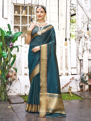 ANOUK Woven Kovai Organza Saree(Dark Blue)