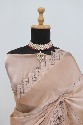 JENNYFEB Embellished Bollywood Jimmy choo Saree(Beige)