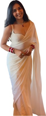 StyleDeal Solid/Plain Bollywood Georgette Saree(White)