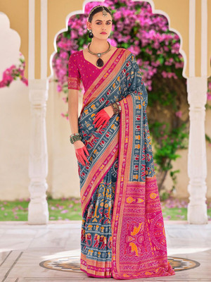 ANOUK Printed Patola Silk Blend Saree(Grey)