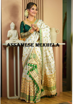 Canizzaro Printed Mekhela Chador Silk Blend Saree(Multicolor)