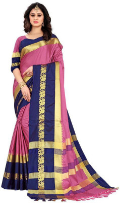 Vishal Creations Woven, Animal Print Dharmavaram Cotton Silk Saree(Pink)
