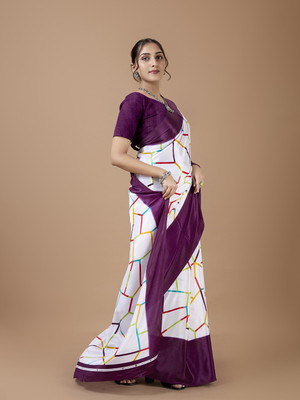 A V M PRINTS Geometric Print Bollywood Crepe Saree(Purple)