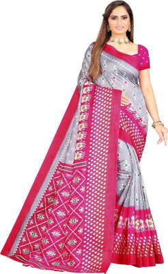 HouseOfCommon Printed Banarasi Cotton Blend Saree(Grey)