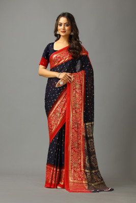 A V M PRINTS Printed Daily Wear Cotton Blend Saree(Blue)