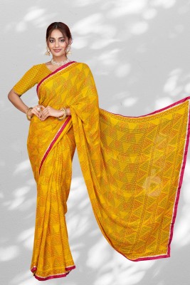 Anjanisut Sarees Printed, Floral Print Bollywood Chiffon Saree(Yellow)