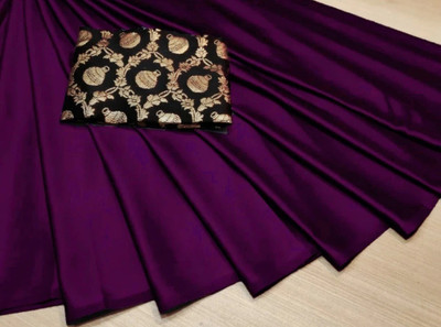 HouseOfCommon Solid/Plain Bollywood Silk Blend Saree(Purple)