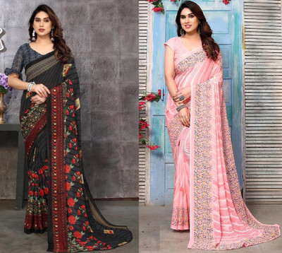 Panchvati NX Printed Bollywood Georgette Saree(Pack of 2, Multicolor)
