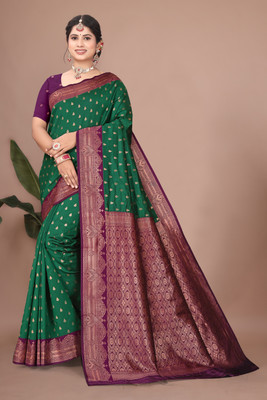Rajasi Woven Kanjivaram Silk Blend Saree(Green)