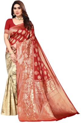 Gosriki Woven Kanjivaram Silk Blend Saree(Red)