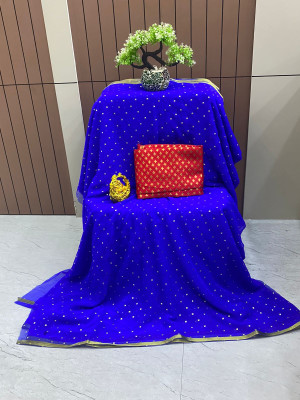 ELEGENCE FAB Self Design Daily Wear Chiffon Saree(Blue)