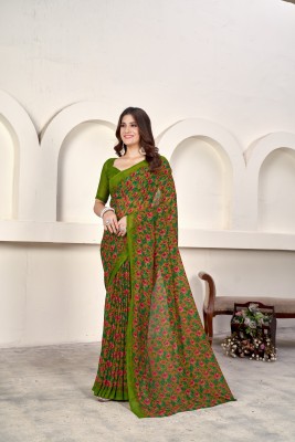 mashha creation Printed Bollywood Georgette Saree(Green)