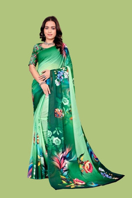 Digi vastra Floral Print Daily Wear Georgette Saree(Dark Green)