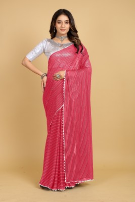 DIVYASHAKTI FASHION Striped Bollywood Silk Blend Saree(Pink)